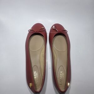 Lauren Ralph Lauren Red Leather Ballet Flats Women’s Size 9 New Gold Logo